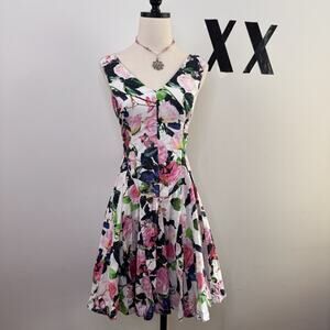 Vintage Y2K Betsey Johnson Floral V-Neck Layered Flare Mini Party Dress 0